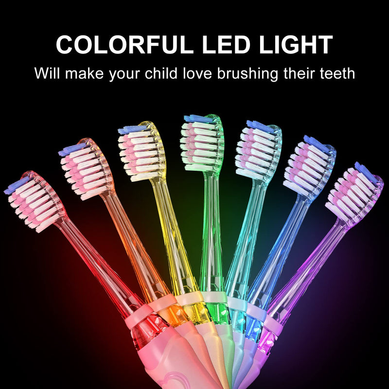 Seago Kids Electric Toothbrush, Sonic Rechargeable Children Power Toothbrushes Toddler Electric Toothbrush with 3 Dupont Brush Heads, Rainbow LED Light for Junior Boys and Girls Ages 3+ (Pink) Pink - NewNest Australia