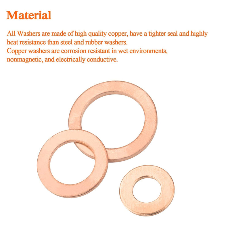 HELIFOUNER Copper Washers, 150PCS 8 Sizes Copper Metric Sealing Washers Flat Washers Assortment Kit - NewNest Australia