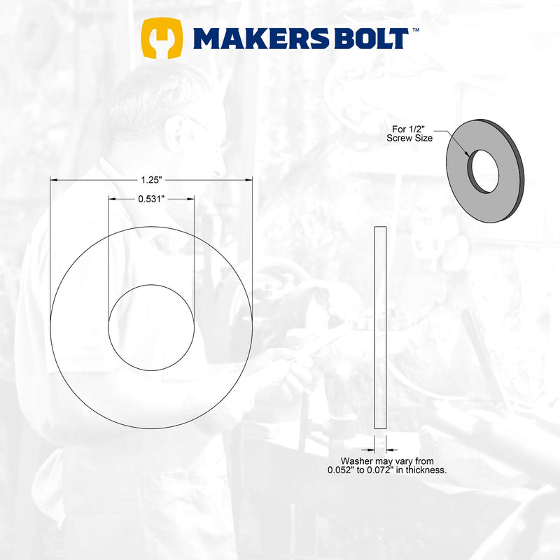 18-8 Stainless Steel 1/2" Flat Washers (25 pcs) Black Oxidized in USA by Makers Bolt 1/2" (.531ID X 1.25OD X .062TH) - NewNest Australia