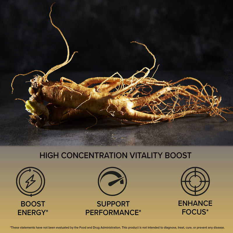 ORZAX Ginseng, 30% Ginsenosides, Premium 120 Vegetable Capsules, Panax Ginseng 1000 mg, Korean Red Ginseng for Energy Boosting, Support Focusing and Performance, Gluten-Free Energy Supplement - NewNest Australia