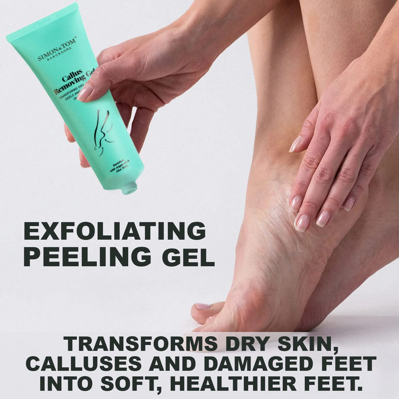 Simon&Tom Callus Remover - Exfoliating Peeling Gel 100 ml - Removes Hardness and Improves Cracked Heels - with Aloe Vera and Organic Argan Oil - Free of Parabens - Includes Nail File - Made in Spain - NewNest Australia