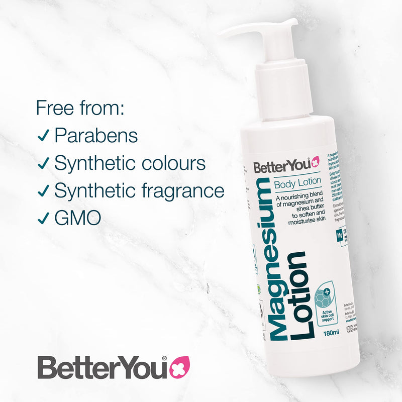 BetterYou Magnesium Body Lotion | Nourishing Blend of Natural Zechstein Transdermal Magnesium and Shea Butter to Soften and Moisturise Skin | Palm-Oil Free | 180ml - NewNest Australia