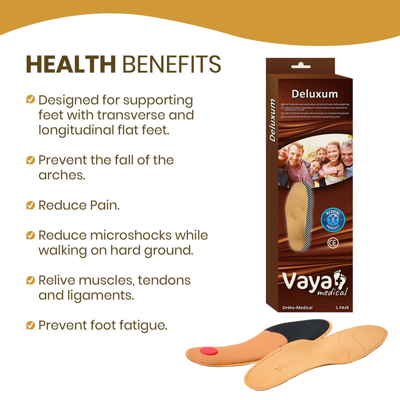 Vaya Deluxum - Premium Sheepskin Orthopedic Insole - Fallen Arch Support, Metatarsalgia, Supination, Flat Feet & Heel Pain Shock Absorption - Comfortable leather Inner Sole Full Orthotic (Men & Women) 5.5 - NewNest Australia