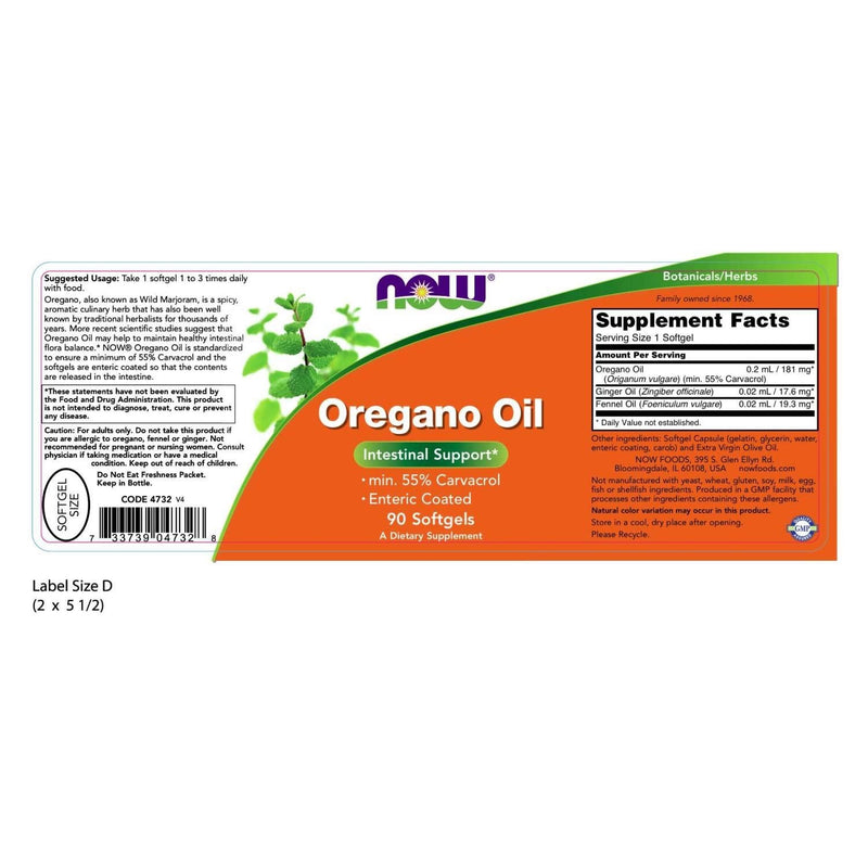 NOW Supplements Oregano Oil with Ginger and Fennel Oil Enteric Coated, 90 Softgels 90 Count (Pack of 1) - NewNest Australia