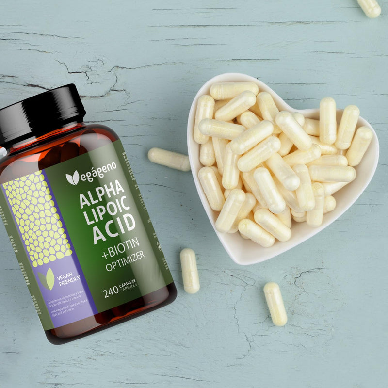 Alpha Lipoic Acid (ALA) + BIOTIN Optimizer, High Bioavailability, Natural Antioxidant, Gluten Free, GMO Free, 100% Vegan, Strengthens Skin, Nails & Hair, 240 Vegetarian Capsules, 4 Month Supply - NewNest Australia