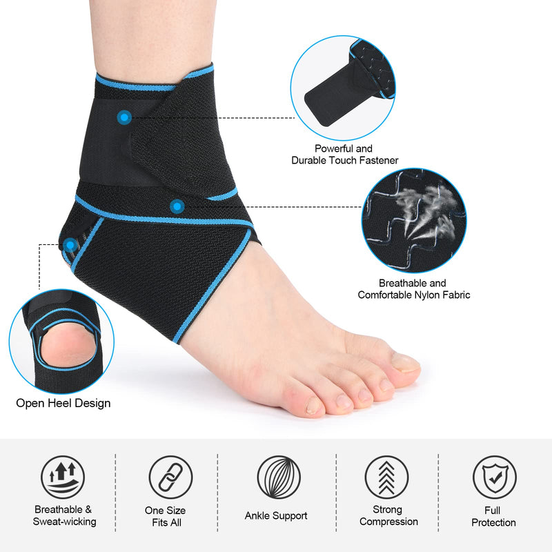 ACWOO Ankle Support Brace, 2 Pack Elastic Adjustable Ankle Brace Wrap Strap, Anti-Slip Breathable Ankle Compression Foot Strap for Sports Protect, Injury Recovery and Pain Relief, One Size Fits All - NewNest Australia