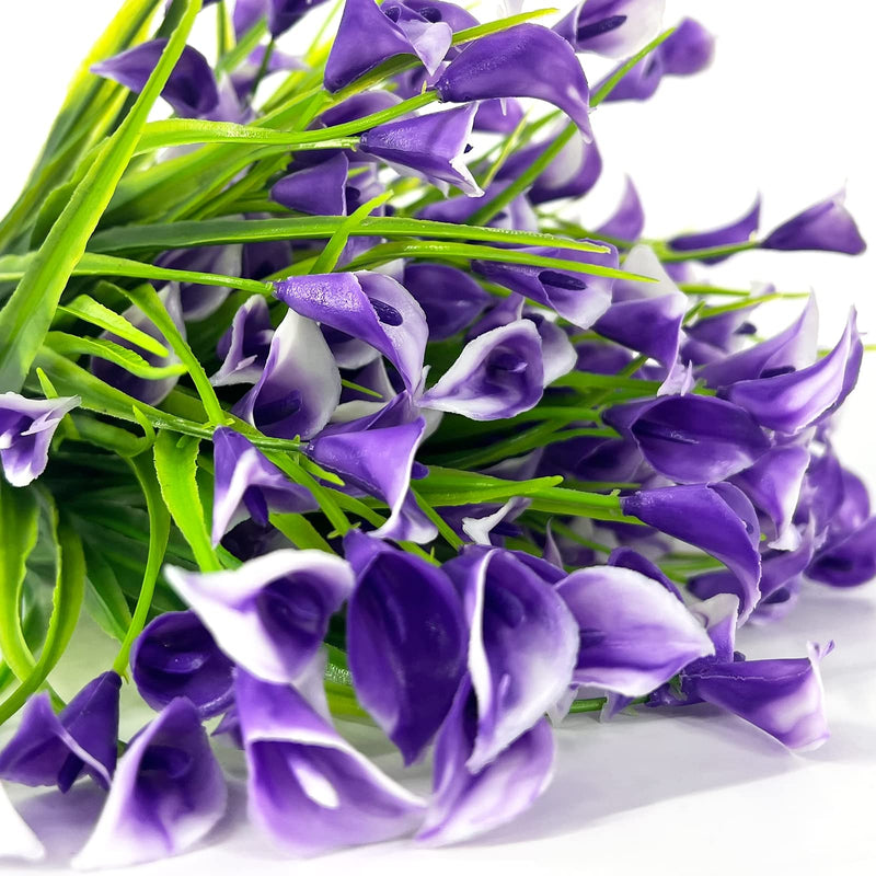 TURNMEON 20 Bundles Calla Lily Artificial Flower Plants Outdoor Decoration, UV Resistant Faux Fake Plants Plastic Spring Flower Indoor Outside Hanging Planter Home Kitchen Garden Porch Decor (Purple) Purple - NewNest Australia