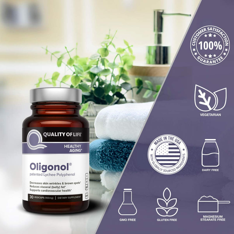 Quality of Life - Premium Anti Aging Supplement- Promotes Cardiovascular Health, Circulation & Youth - Oligonol - Includes Antioxidants- Lychee Fruit Extract - 30 Vegicaps - NewNest Australia