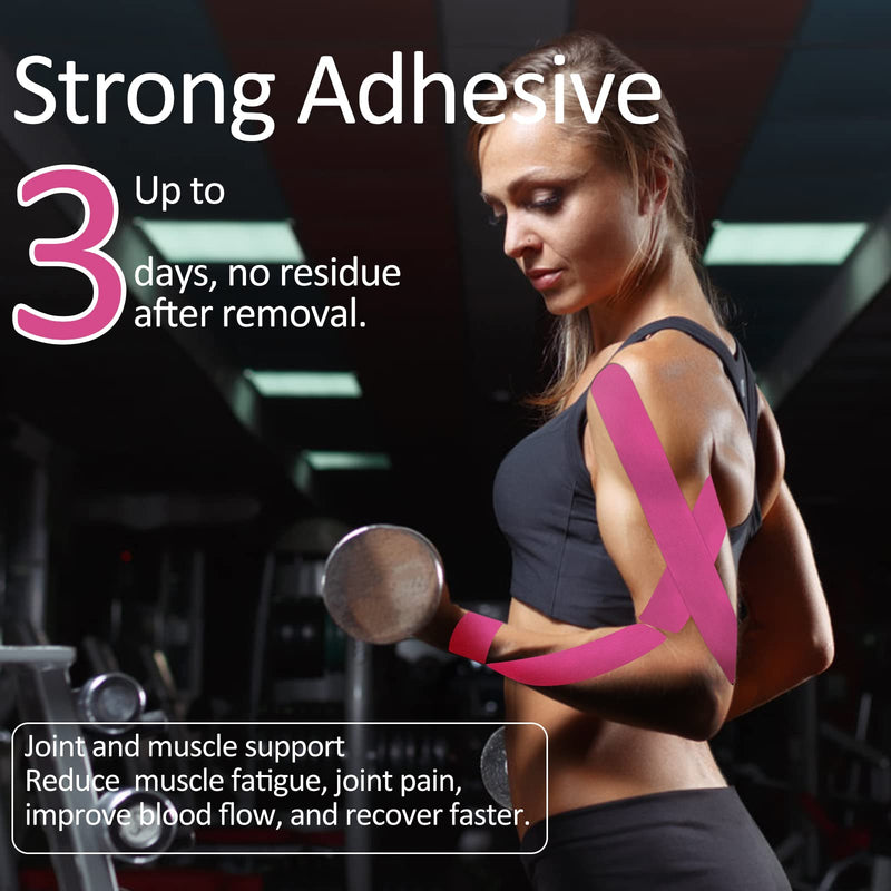 Gotaqery Kinesiology Tape (4 Rolls Pack), Waterproof Elastic Muscle Support Tape for Exercise, Sports & Injury Recovery, Breathable & Latex Free, 5cm x 5m Per Roll 4 Rolls：black+blue+pink+beige - NewNest Australia