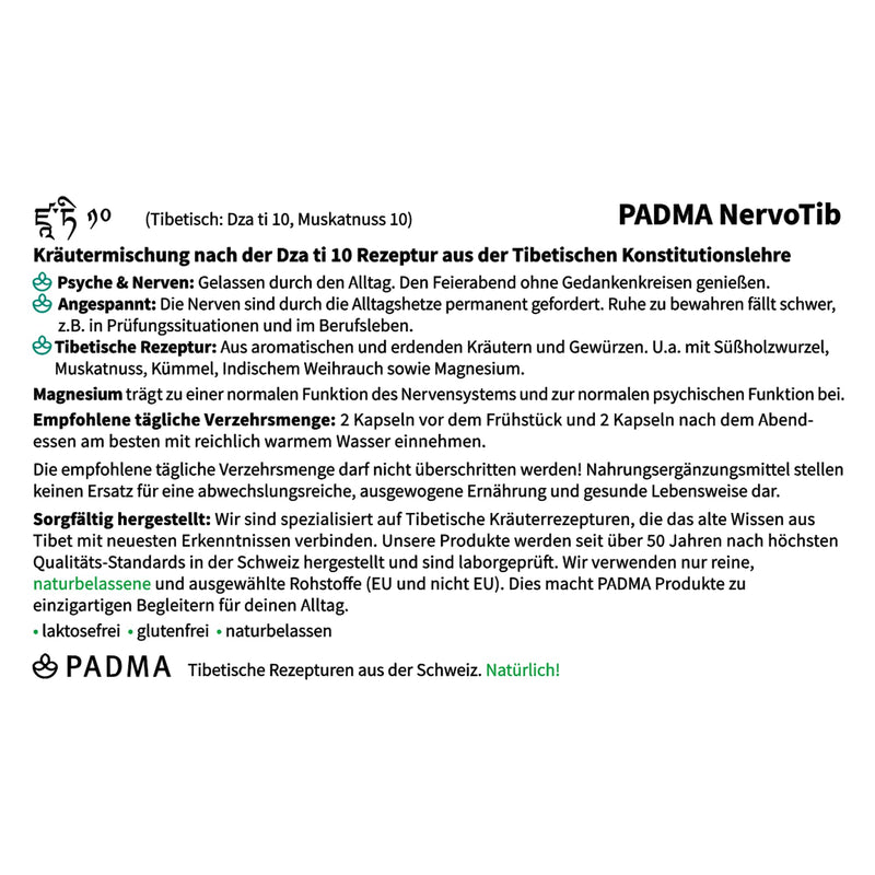 PADMA NervoTib Tibetan herbal formula with magnesium. This supports nerves, psyche, energy metabolism and reduces fatigue. 60 capsules single - NewNest Australia