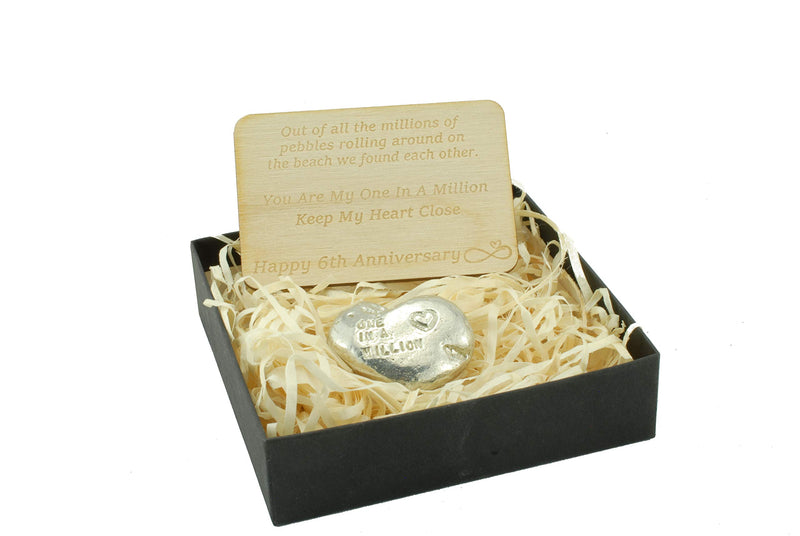 NewNest Australia - 6th Your My One in A Million Gift - 6th Anniversary Metal Heart Pebble Gift -Keep My Heart Close 