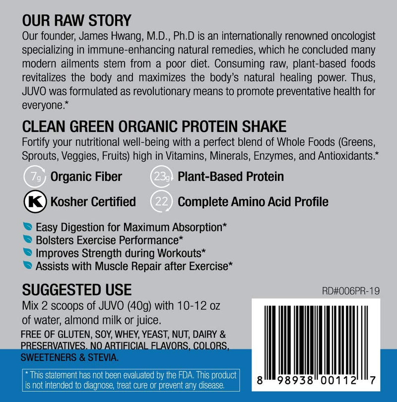 Juvo Raw Green Protein Organic, Vegan, Gluten Free, Non-GMO, Kosher, No Stevia, 23g of Protein, Complete Amino Acid Profile, 16.9 Ounce - NewNest Australia