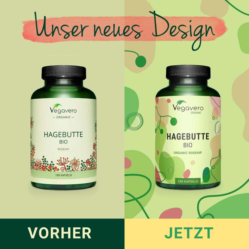 ORGANIC ROSEHIPS capsules high dosage | EU cultivation | 1400 mg rosehip powder ORGANIC | Laboratory tested | Vegan - without additives | German production of Vegavero® | 180 capsules - NewNest Australia