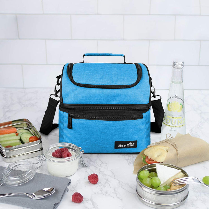 NewNest Australia - Hap Tim Lunch Box Insulated Lunch Bag Medium Size Cooler Tote Bag for Adult,Men,Women, Double Deck Cooler for Office/Picnic/Travel/Camping(16040-BL) Blue M 