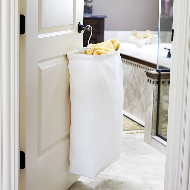 NewNest Australia - Household Essentials 148 Hanging Cotton Canvas Laundry Hamper Bag | White 