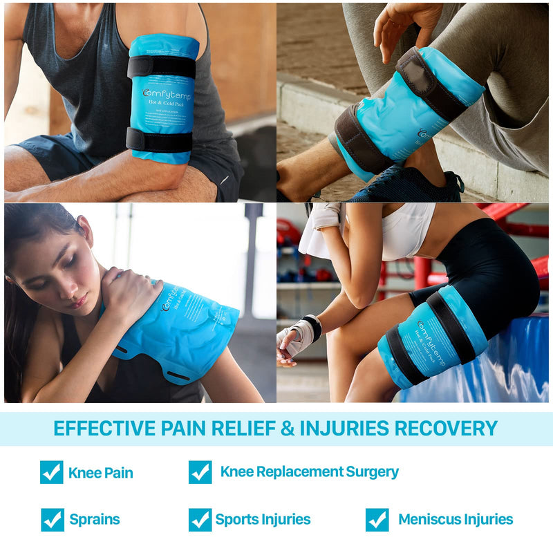 Comfytemp Flexible Knee Ice Pack Wrap, Reusable Gel Cold Pack for Knee Pain Relief, Hot & Cold Compress Therapy for Leg Injuries, Knee Replacement Surgery, Arthritis, Bruises & Sprains 13.8“x10.6" - NewNest Australia