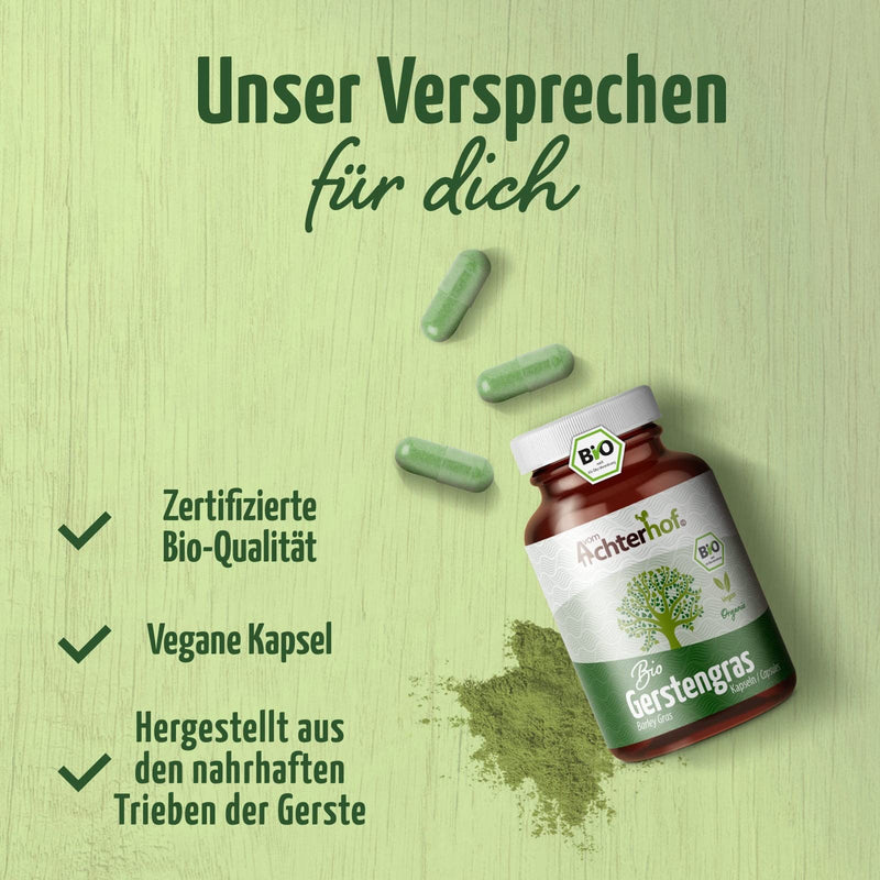Barley grass capsules organic 180 pieces | finely ground barley grass in capsule format | from controlled organic cultivation | without additives | vegan capsule shell | from the Achterhof 180 pieces (pack of 1) - NewNest Australia