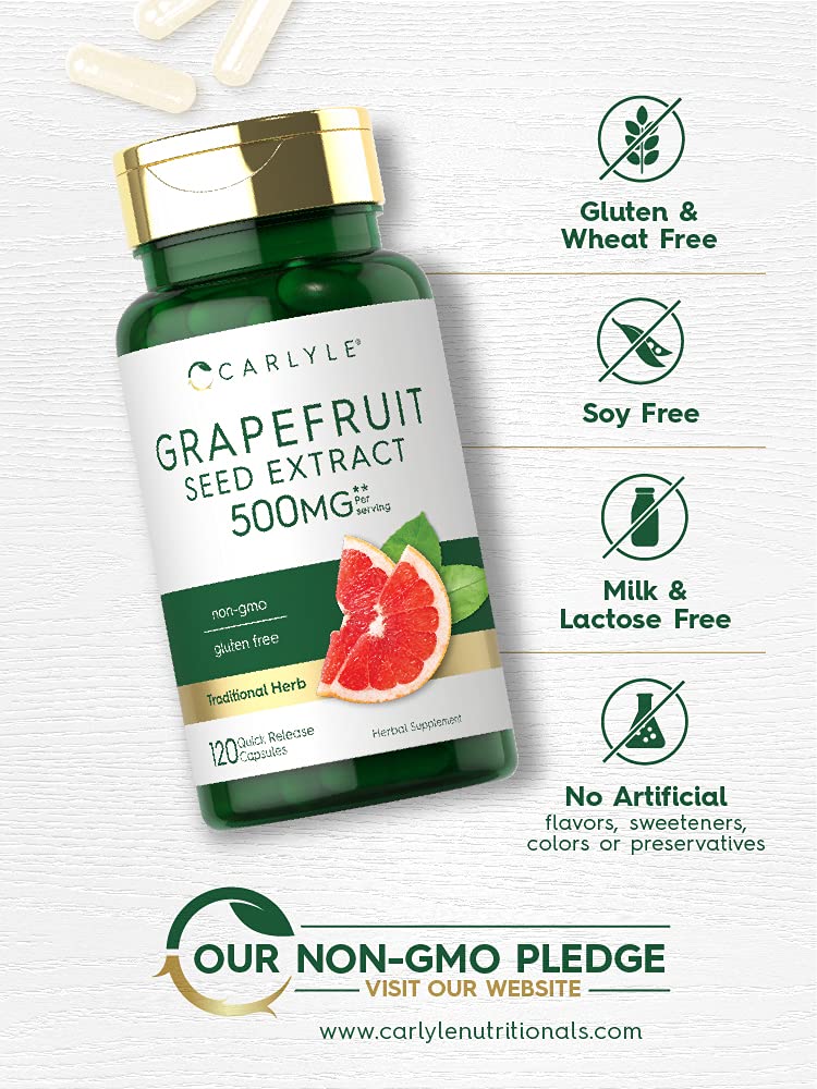 Grapefruit Seed Extract | 500 mg 120 Capsules | Maximum Strength | Non-GMO, Gluten Free | by Carlyle - NewNest Australia