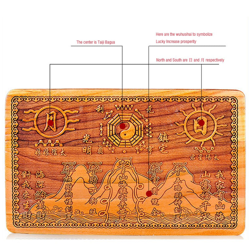 NewNest Australia - Chinese Feng Shui Pendant Ornaments Shanhai Town Peach Wood Bagua for Protection Family Absorb Blessings - Rectangle - 9" X 5.7" 