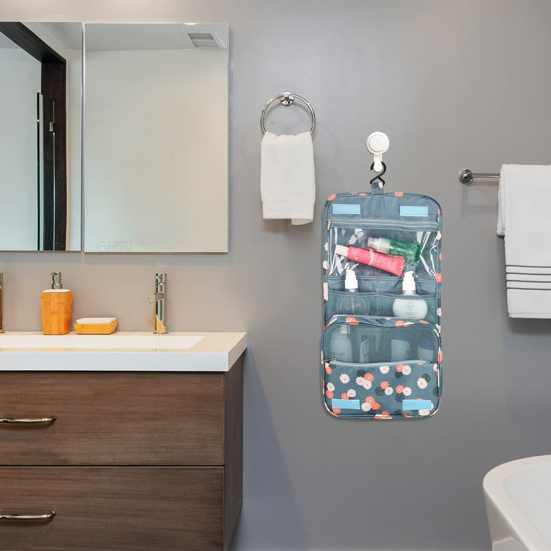 Travel Toiletry Bag,Folding Travel Wash Bag,Portable Comestic Organiser,Waterproof Hanging Organizer Bag,Travel Makeup Bag for Women and Girls (Blue Flower) Blue Flower - NewNest Australia