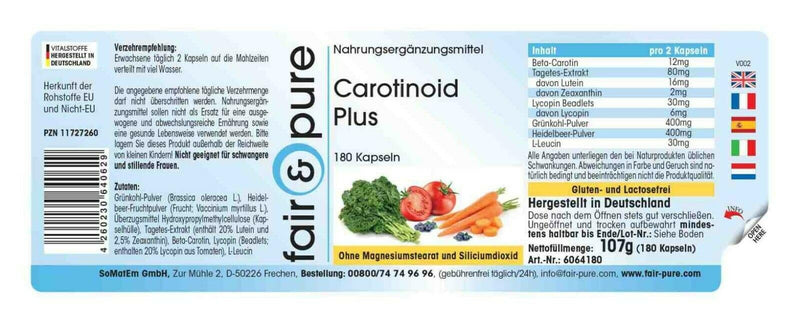 Fair & Pure® - carotenoid complex with beta-carotene - lutein - lycopene, among others - vegan - without magnesium stearate - 180 carotenoid capsules - NewNest Australia