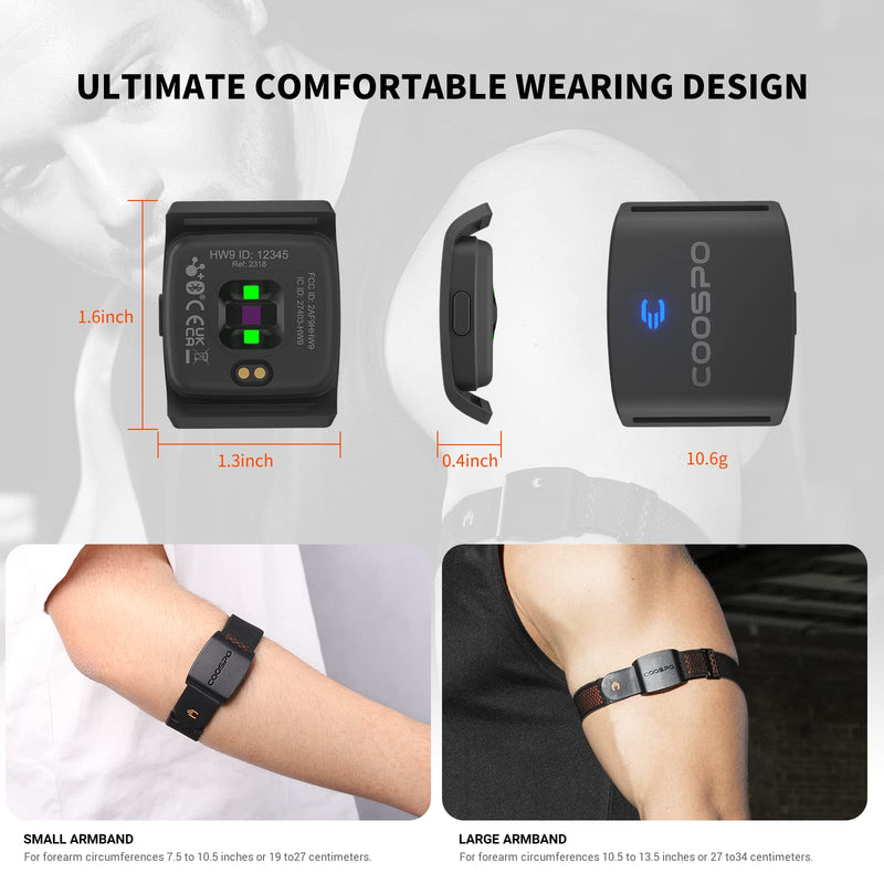 COOSPO HW9 Heart Rate Monitor Armband,ANT+ and Dual Bluetooth5.0 HRM,Optical Heart Rate Monitor with HR Zone,IP67 Waterproof HR Sensor Compatible with Peloton Strava Zwift DDP Yoga - NewNest Australia