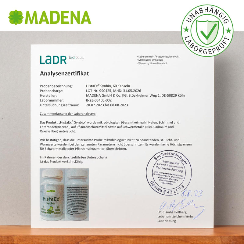 Madena Histaex Synbio - Lactic Acid Bacteria And Bifidobacteriate For Histamine Intolerance And Fructo Intolerance - 60 Capsules + 2 Soluble Fiber - Daily Dose Of 20 Billion Germs - NewNest Australia