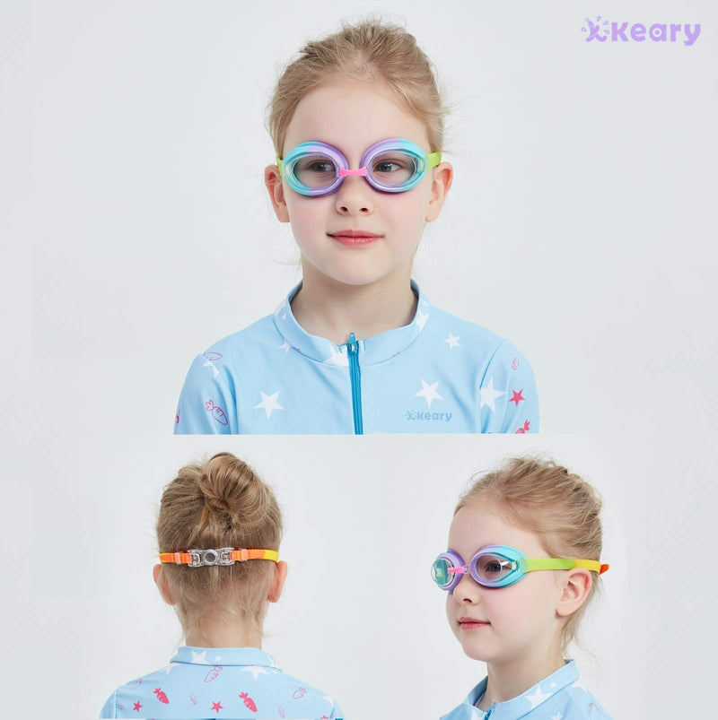 Keary 2 Pack Kids Swim Goggles for Toddler Kids Youth(3-9),Anti-Fog Waterproof Anti-UV Clear Vision Water Pool Goggles Clear Rainbow & Blue(2 Pack) - NewNest Australia