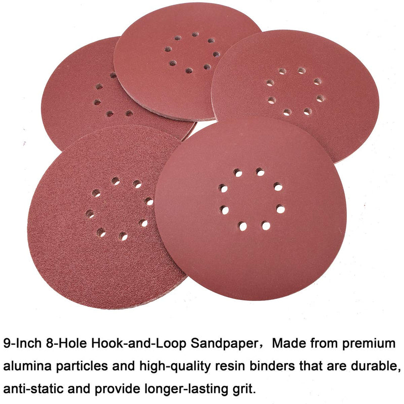 Sackorange 30 PCS 9-Inch 8-Hole Hook-and-Loop Sanding Discs Sander Paper for Drywall Sander(5 Each of 80 100 120 180 240 400 Grits) - NewNest Australia