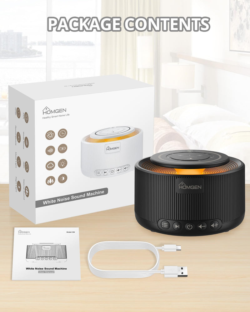 HOMGEN White Noise Machine White Noise Machine Sleep Aid Adult Baby with 3.5mm Audio Jack with 30 Sounds & 7 Colors Night Light Touch Panel Timer Memory Yoga Sleeping Black - NewNest Australia