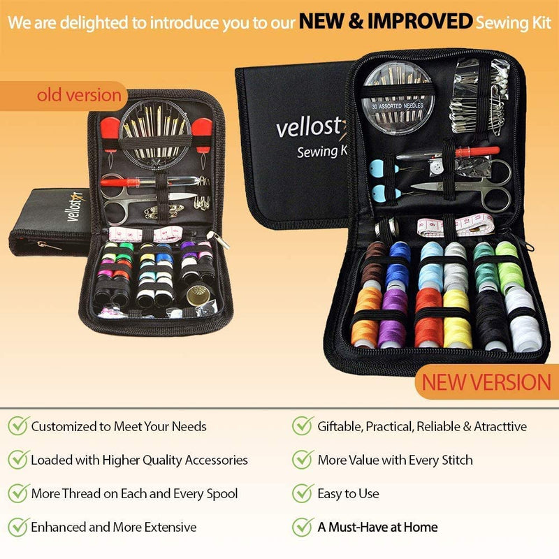 VelloStar Mini Travel Sewing KIT for Adults – Easy to Use Needle and Thread Kit at Home & On The go, Basic Emergency Sewing Kit with Multiple Color Threads & Needles, Beginner Small Sewing Kit Black Pack of 1 - NewNest Australia