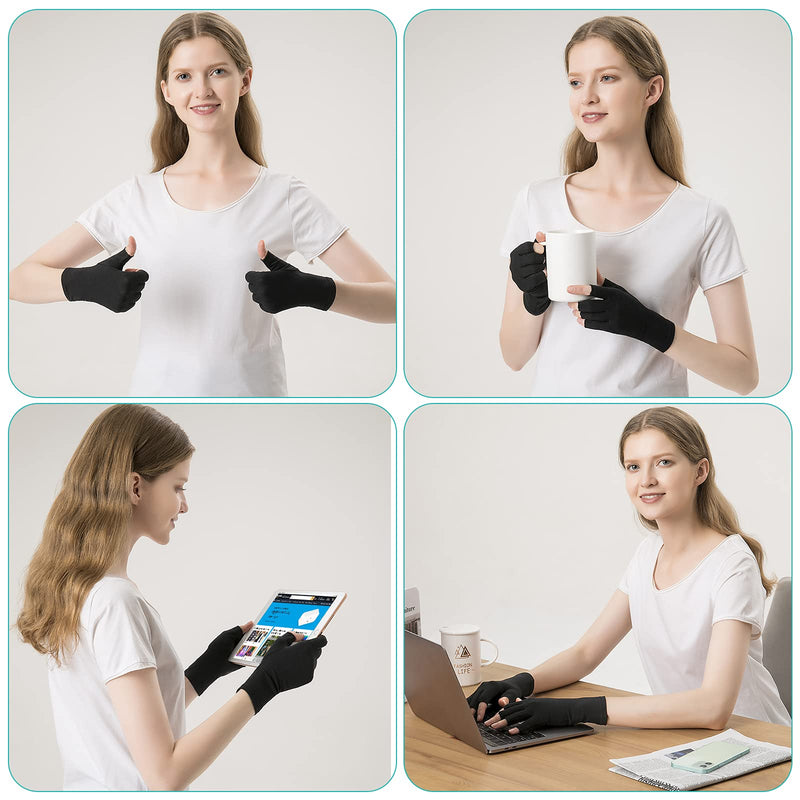 2 Pairs Arthritis Compression Gloves for Relieve Rheumatoid Arthritis, Osteoarthritis, Carpal Tunnel, Joint Pain, Open Fingerless Gloves, Fit for Women and Men to Daily Work and Computer Typing (Black, Small) Black - NewNest Australia