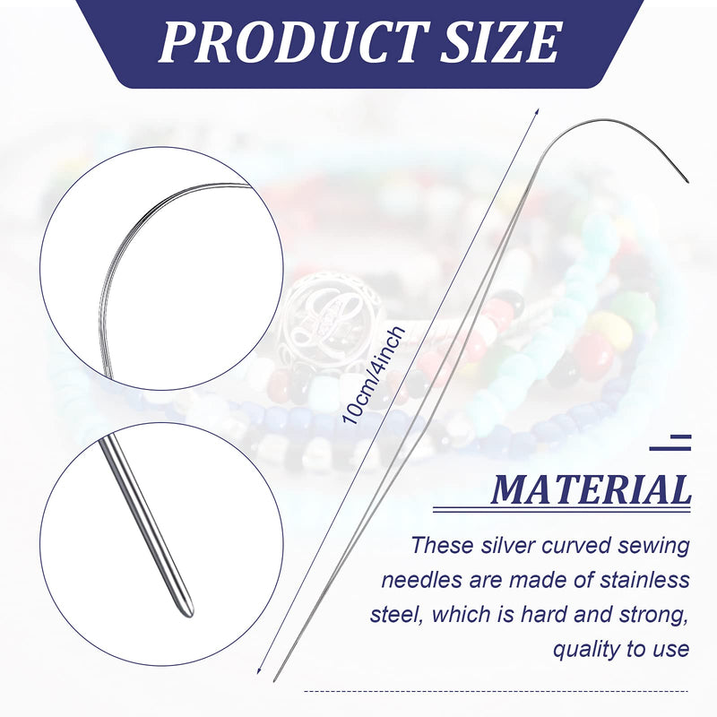 10 Pieces 4 Inch Big Eye Curved Beading Needle Stainless Steel Beading Needles Silver Curved Sewing Needles DIY Bead Spinner Needles Craft Curved Needles Sewing Tool for Bead Needles Tool Accessories - NewNest Australia
