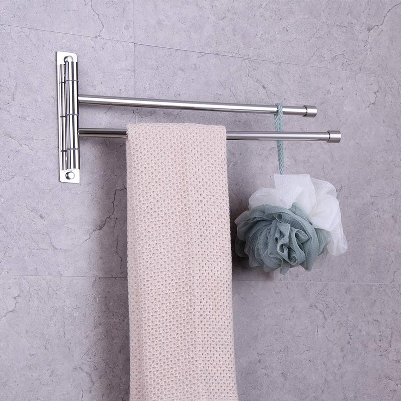 GERZWY Bath Towel Rack Hanger Towel Holder Organizer Bathroom Swing Arm Towel Bars 2-Arm Wall Mount Stainless Steel Polished Finish - NewNest Australia