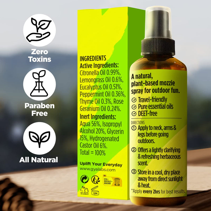 Gya Labs Mozzie Guard Spray - Enjoy Protection Outdoors & at Home with Natural Essential Oils - DEET-Free Plant Based Natural Spray - Safe & Gentle On Skin - 100ml (2 Packs) 100 ml (Pack of 2) - NewNest Australia