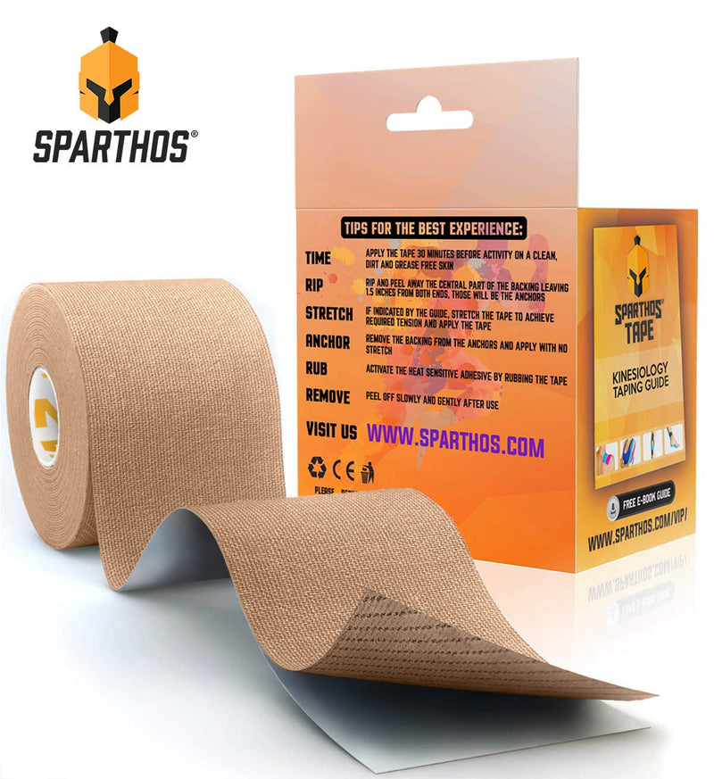 Sparthos Kinesiology Tape - Incredible Support for Athletic Sports and Recovery - Free Kinesiology Taping Guide! - Uncut 2 inch x 16.4 feet Roll A) Desert Beige + FREE Taping Guide - NewNest Australia