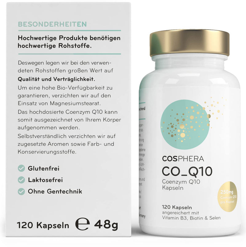 Coenzyme Q10 - High Dose With 250 Mg Per Capsule 120 Vegan Capsules In A 4 Month Supply. Enriched With Vitamin B3, Biotin And Selenium. For Skin, Anti-Aging, Cardiovascular, Nervous And Immune System. - NewNest Australia