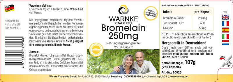 Bromelain 250mg - high dose - 250 capsules - vegan - pineapple enzyme | Warnke vital substances - NewNest Australia