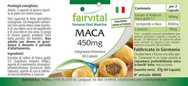 Fairvital | Maca Kapseln 450mg - HOCHDOSIERT - VEGAN - 60 Kapseln - 4-fach konzentrierter Wurzelextrakt - NewNest Australia