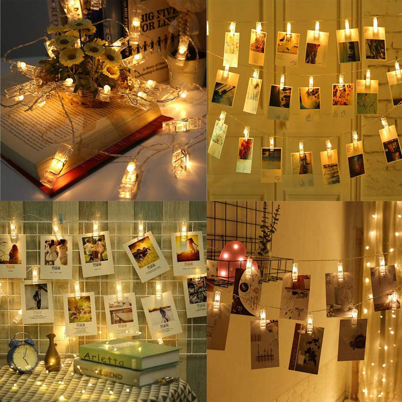 Dopheuor Photo Clip String Lights LED Battery Operated Starry Fairy Copper String Lights with Clips Warm White for Pictures Bedroom Wall Patio Halloween Thanksgiving Christmas Party Wedding Décor 20 Warm-white - NewNest Australia