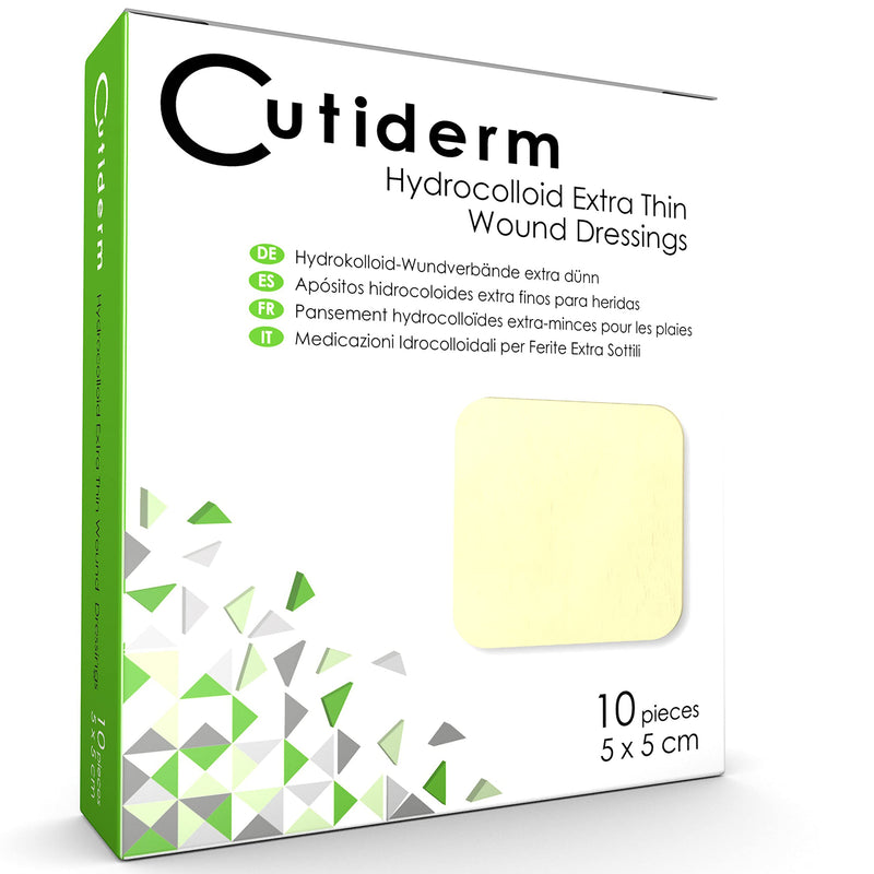 Pack of 10 Cutiderm Sterile Hydrocolloid Extra Thin Adhesive Wound Dressing 5cm x 5cm - for Cuts, Grazes, Superficial and Partial Thickness Burns, Pressure sores, and Venous Leg ulcers - NewNest Australia