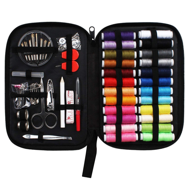 JUNING Sewing Kit with Case, 130 pcs Sewing Supplies for Home Travel and Emergency, Kids Machine, Contains 24 Spools of Thread of 100m, Mending and Sewing Needles, Scissors, Thimble, Tape Measure etc - NewNest Australia