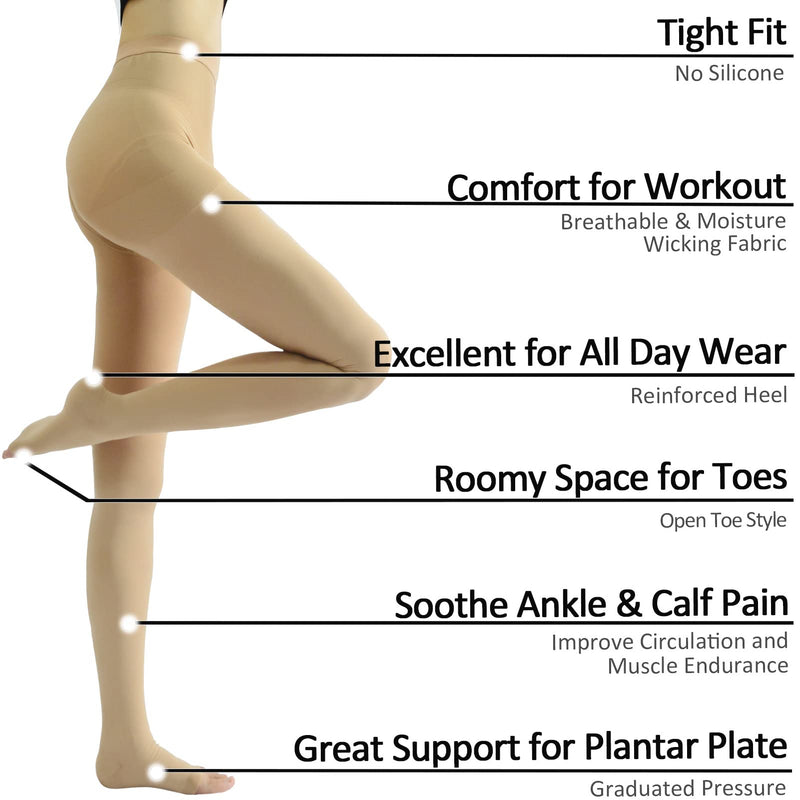 Medical Compression Pantyhose Women & Men,20-30mmHg Open Toe Thigh High Compression Tights Graduated Support (Beister) Beige Small - NewNest Australia