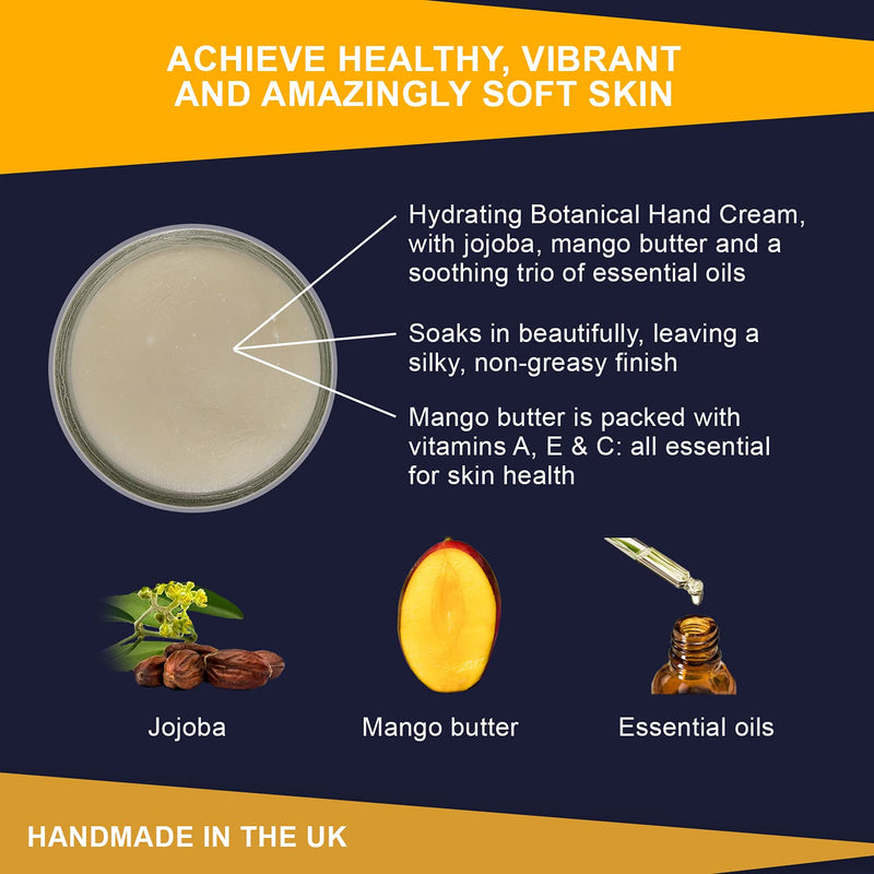 Vegan Organic Hand Cream Moisturiser - All Natural Hand Cream for Very Dry Hands with Mango Butter, Jojoba and Grapeseed Oil - Handmade in the UK Natural Hand Cream in 60ml by Pure Earth Essentials - NewNest Australia