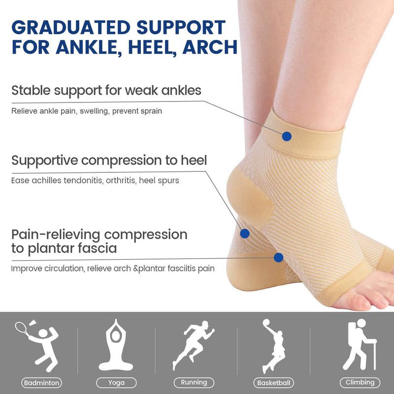 Plantar Fasciitis Foot Support Socks, Goosehill Ankle Support Compression Socks Foot Sleeves for Ankle, Aching Feet and Heel Pain Relief, for Both Left and Right Foot S (Pack of 1) Nude - NewNest Australia
