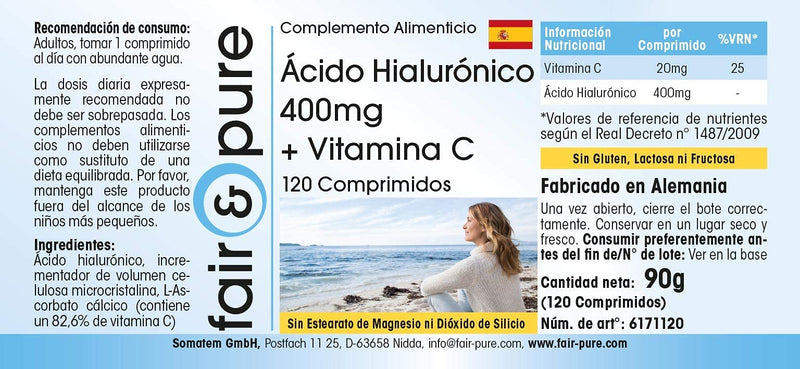 Fair & Pure® - hyaluronic acid tablets 400mg with vitamin C - high dosage - 120 tablets - NewNest Australia