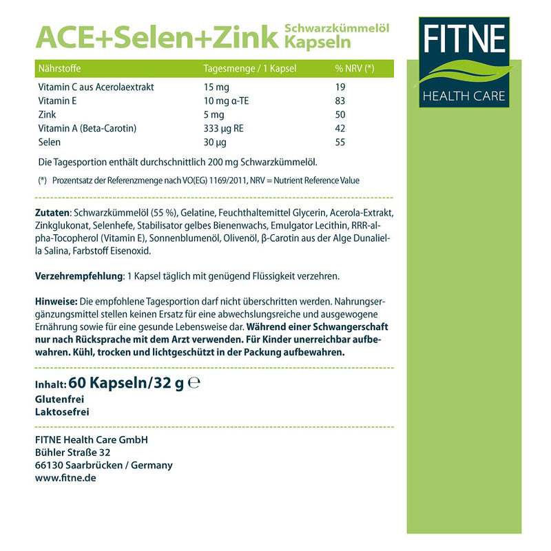 FITNE ACE + Selenium + Zinc Black Cumin Oil Capsules, with natural vitamins, to support the immune system and cells, for more vitality (60 capsules) - NewNest Australia