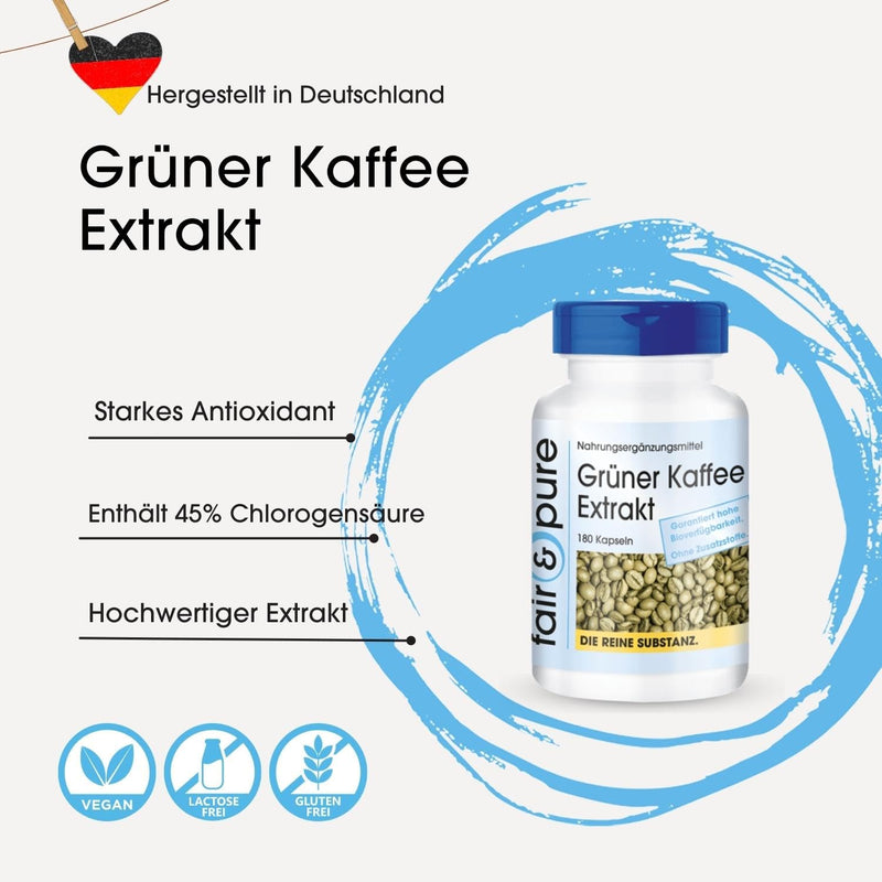 Fair & Pure® - Green Coffee Extract 500mg - high dose with 45% chlorogenic acid - vegan - 180 capsules - NewNest Australia