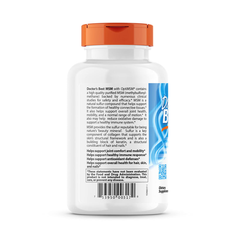 Doctor's Best MSM with OptiMSM, Joint Support, Immune System, Antioxidant and Protein-Building Role, Non-GMO, Gluten Free, 1000 mg, 360 Capsules - NewNest Australia