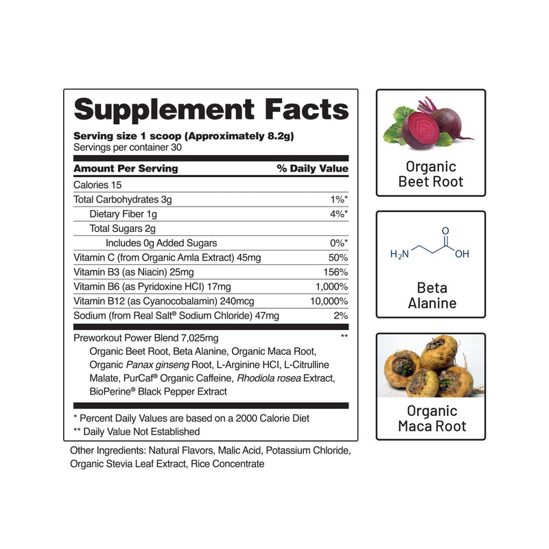 Pre Workout Beet Root Powder - Organic Nitric Oxide Pre Workout Booster, Natural Energy & Blood Flow - Beets Superfood Support Muscle Performance, Heart Health & Endurance, 250g (30 Servings) - NewNest Australia